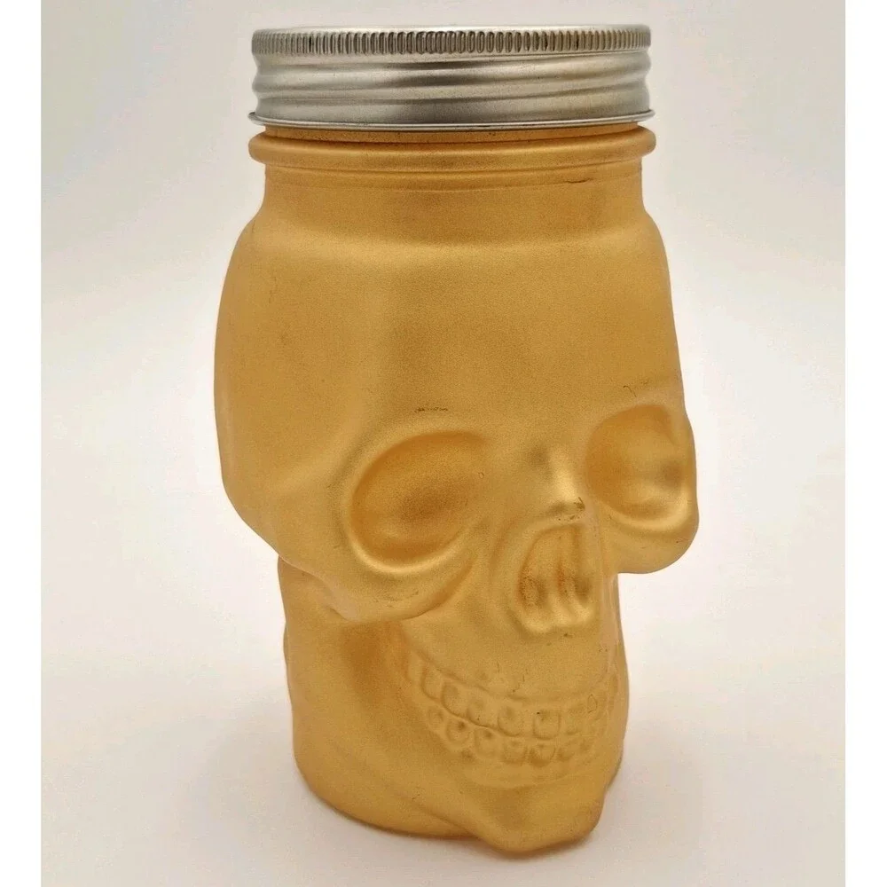 Skull Gold Glass Sipper Cup Mug 16 Oz NO Straw